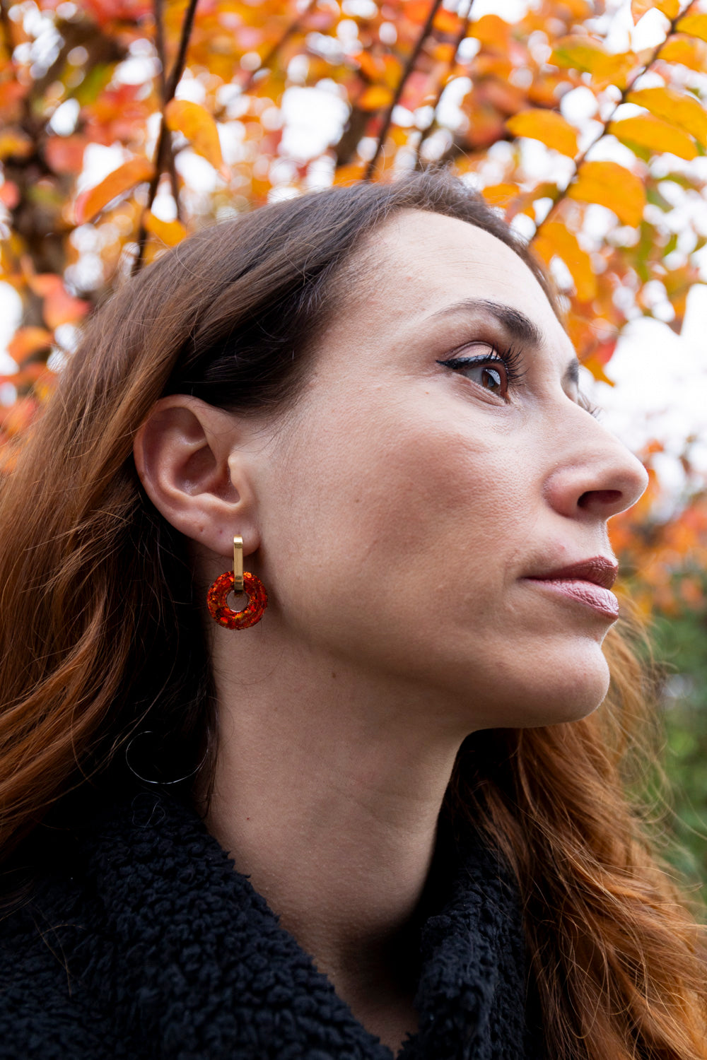 Pampilles interchangeables pailletées. Kaki, vert, doré, cuivré, bronze. Automne. Donut. Atelier Rézane. Résine époxy. Fait main. Pays basque.