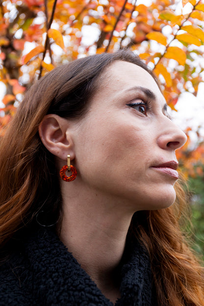 Pampilles interchangeables pailletées. Kaki, vert, doré, cuivré, bronze. Automne. Donut. Atelier Rézane. Résine époxy. Fait main. Pays basque.