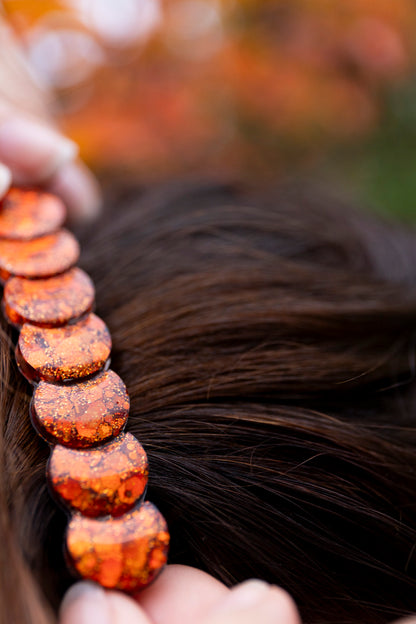 Barrette pailleté. Kaki, vert, doré, cuivré, bronze. Automne. cœur. Atelier Rézane. Résine époxy. Fait main. Pays basque. 