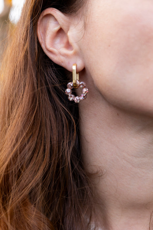 Pampilles interchangeables pailletées. Kaki, vert, doré, cuivré, bronze. Automne. Fleur. Atelier Rézane. Résine époxy. Fait main. Pays basque.