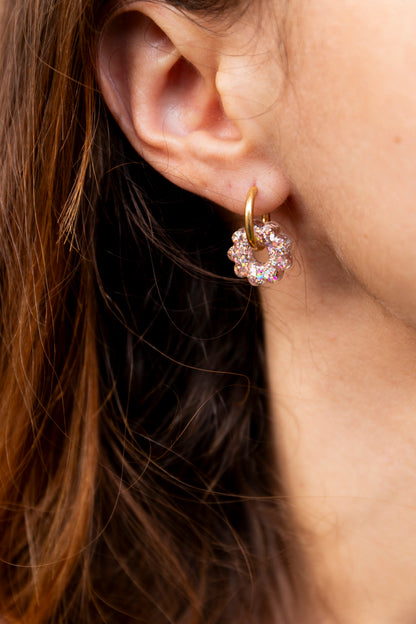 Pampilles interchangeables pailletées. Kaki, vert, doré, cuivré, bronze. Automne. Fleur. Atelier Rézane. Résine époxy. Fait main. Pays basque.