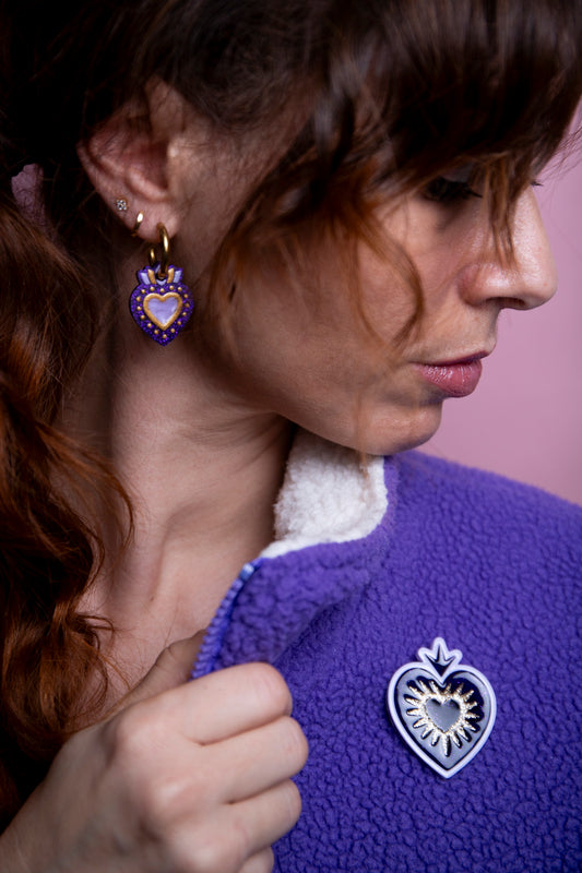 Pampilles interchangeables ex voto. Fait main au pays basque. Violer, lilas, doré. Boucles d'oreilles. 