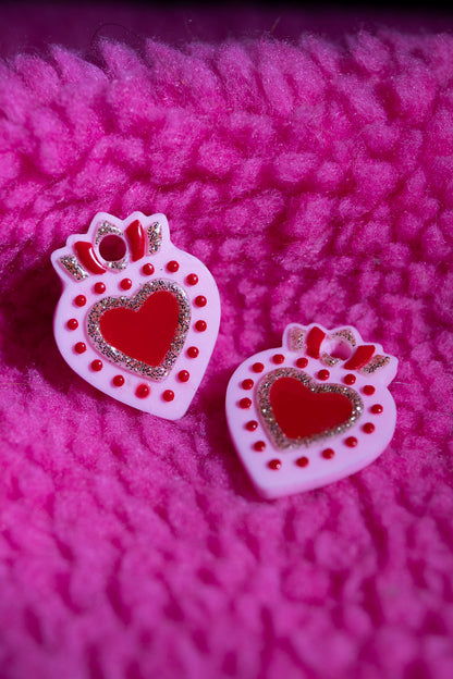 Pampilles interchangeables ex voto. Fait main au pays basque. Rouge, rose, doré. Boucles d'oreilles. 