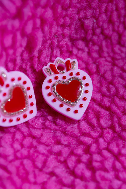 Pampilles interchangeables ex voto. Fait main au pays basque. Rouge, rose, doré. Boucles d'oreilles. 