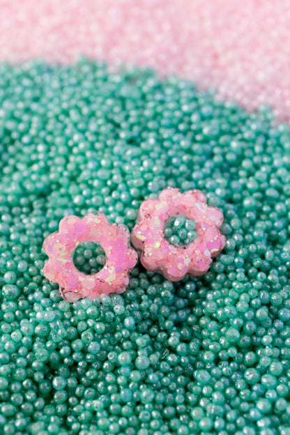 Pampilles en résine époxy interchangeables. Faites à la main. Paillettes, couleurs, originales. Rose bébé, irisé et nacré.