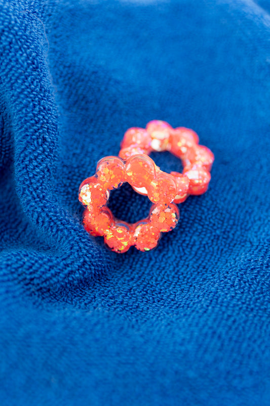 Pampilles en résine époxy interchangeables. Faites à la main. Paillettes, couleurs, originales. Corail incandescent, orange, holographique, étincelant.