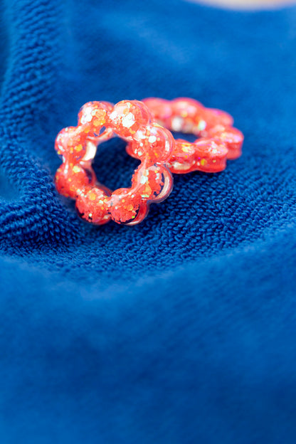 Pampilles en résine époxy interchangeables. Faites à la main. Paillettes, couleurs, originales. Corail incandescent, orange, holographique, étincelant.