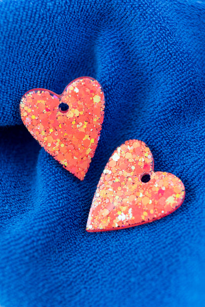 Pampilles en résine époxy interchangeables. Faites à la main. Paillettes, couleurs, originales. Corail incandescent, orange, holographique, étincelant.