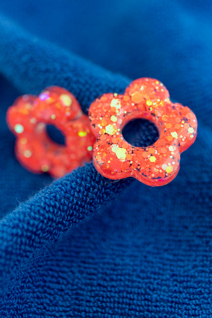 Pampilles en résine époxy interchangeables. Faites à la main. Paillettes, couleurs, originales. Corail incandescent, orange, holographique, étincelant.