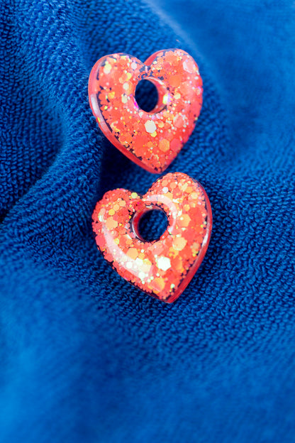 Pampilles en résine époxy interchangeables. Faites à la main. Paillettes, couleurs, originales. Corail incandescent, orange, holographique, étincelant.