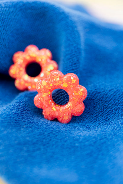 Pampilles en résine époxy interchangeables. Faites à la main. Paillettes, couleurs, originales. Corail incandescent, orange, holographique, étincelant.