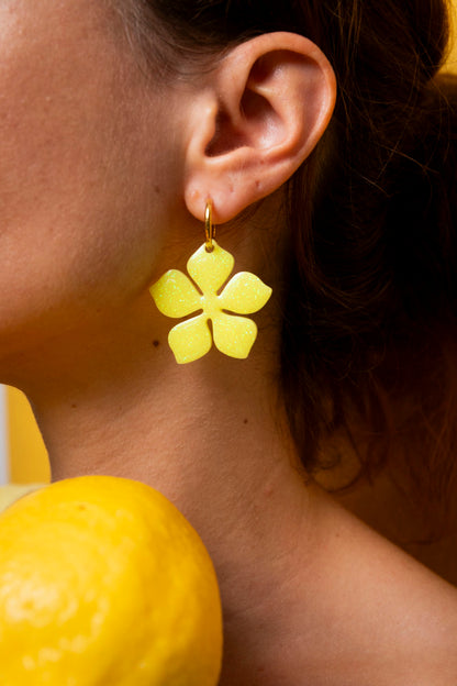 Pampilles interchangeables jaune citron à paillettes fluo.
